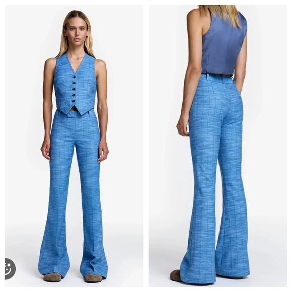 NWT SMYTHE Denim Stripe Blue Boot Cut Flare  Pants Sz 12 - Picture 1 of 14